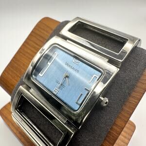 Versales Quartz Watch Sky Blue Dial Rectangular Case Silver Tone Link Bracelet